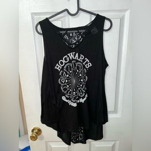Harry Potter HOGWARTS Juniors Black Embroidered Lacy Back Tank Top
